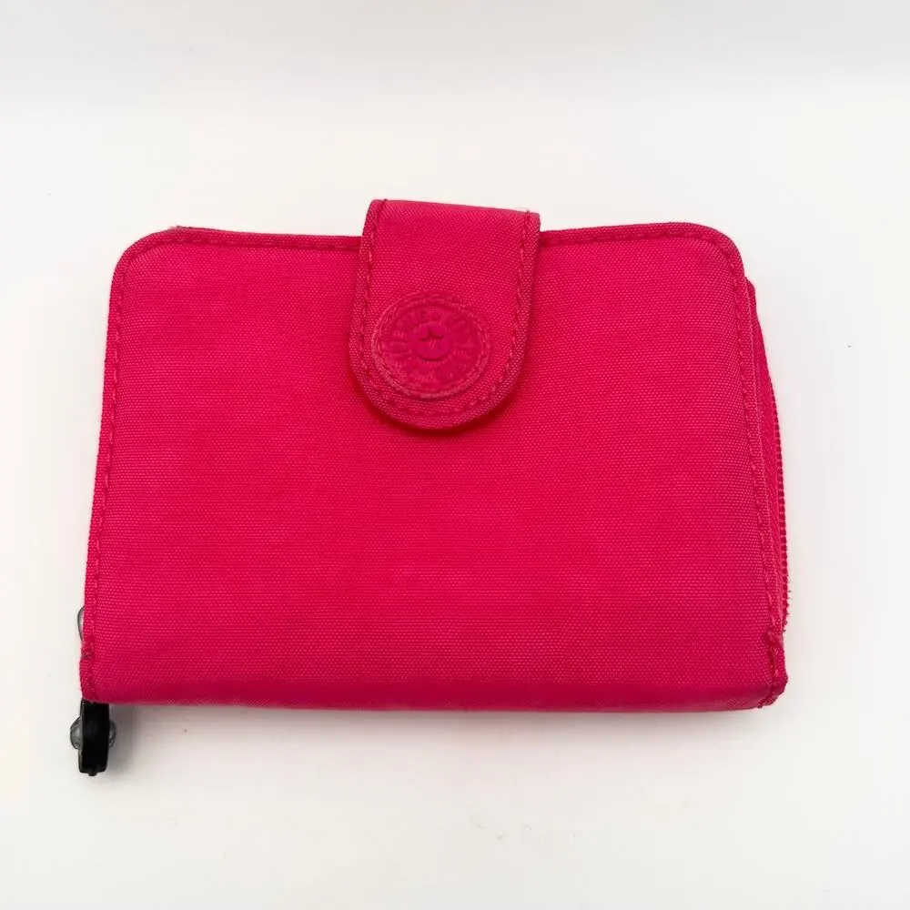 Kipling Hot Pink Nylon New Money Deluxe Wallet Snap Button ID Pocket